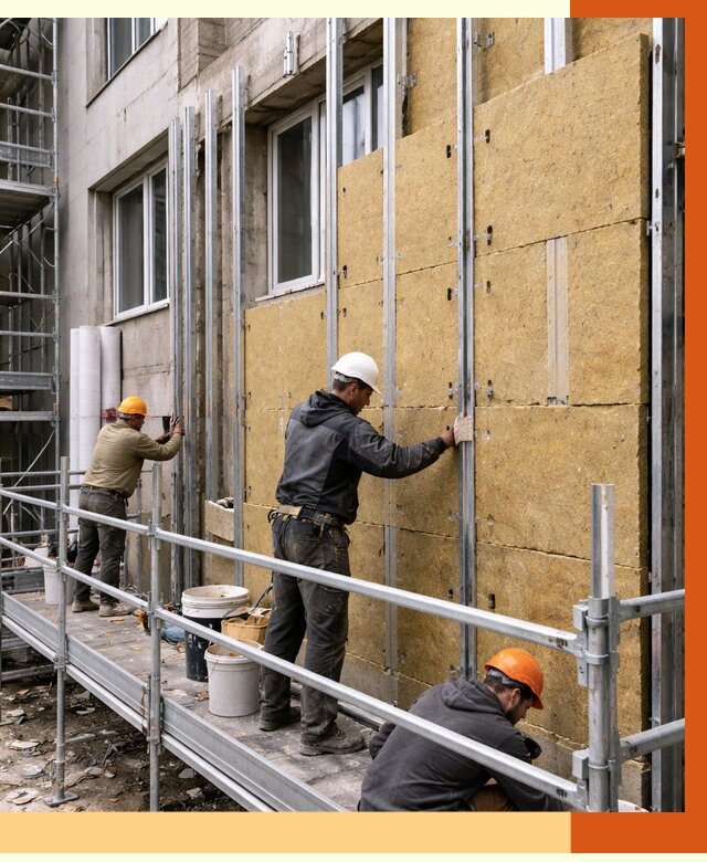 Утепление вентилируемого фасада в Люберцах от 5892 руб/м2 — монтаж и утепление вентфасад | ТепломастерЛюб